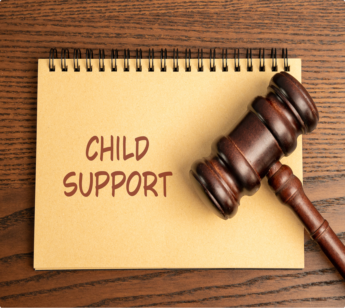 Gavel and "CHILD SUPPORT" on notepad